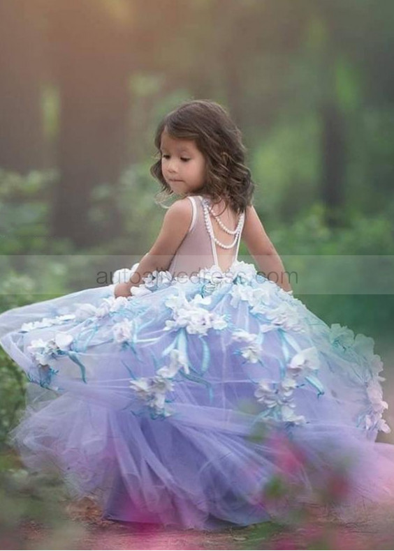 Lavender Flower Girl Dress With Draped Pearls